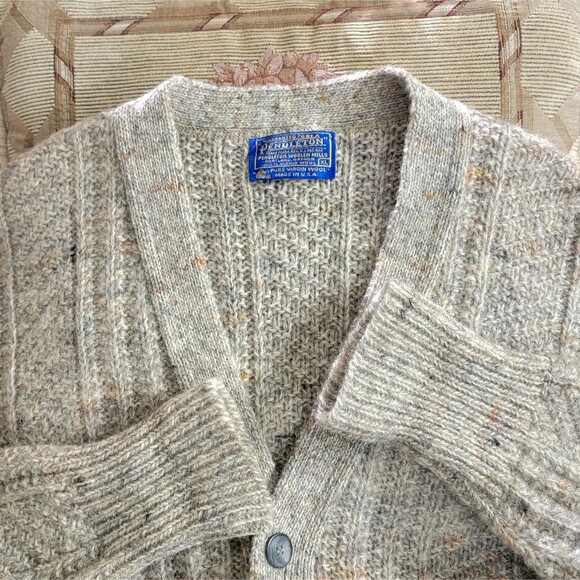 Vintage Pendleton Sweater Mens XL Beige 100% Pure Virgin Wool Cardigan USA Made - Picture 9 of 12